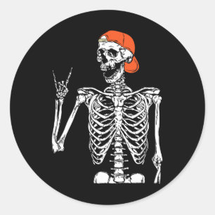 Rocker Skeleton Hand Rock on Costume Funny Hallowe Runder Aufkleber