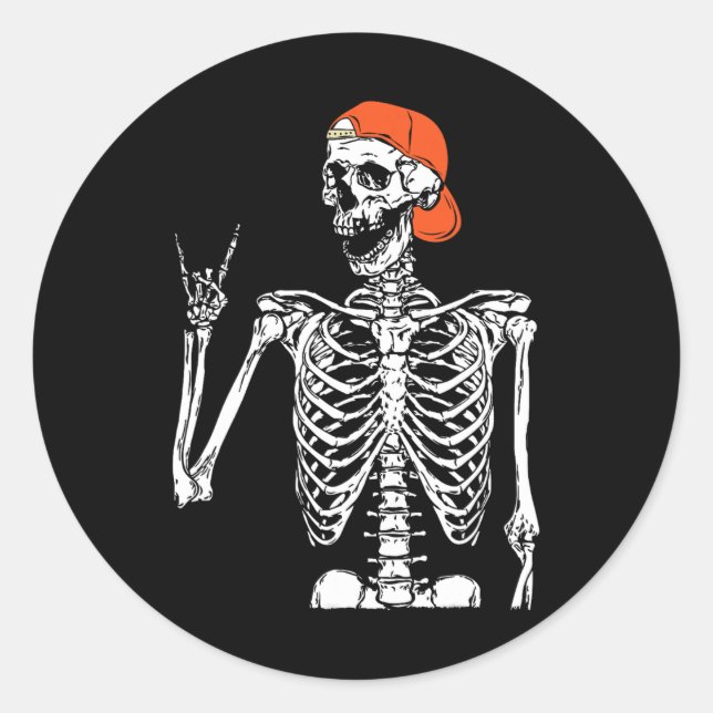 Rocker Skeleton Hand Rock on Costume Funny Hallowe Runder Aufkleber (Vorderseite)