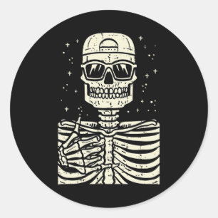 Rocker Skeleton Rock Cool Goth Halloween Men Boys Runder Aufkleber