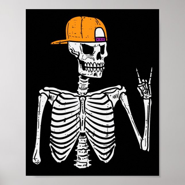 Rocker Skeleton Rock Hand Schild Halloween Kostüm  (Vorne)