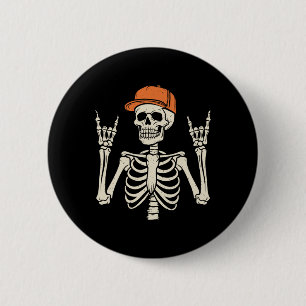 Rocker Skeleton Rock On Hand Halloween Skelett Me Button