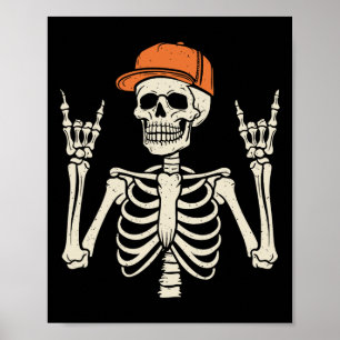 Rocker Skeleton Rock On Hand Halloween Skelett Me Poster