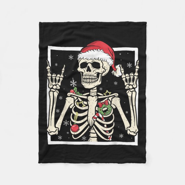 Rocker Skeleton Santa Hat Cool Christmas Punk Rock Fleecedecke (Vorderseite)
