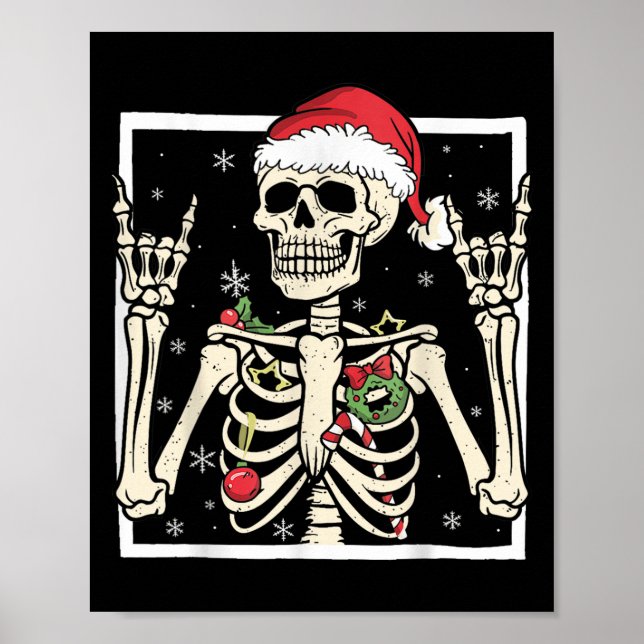 Rocker Skeleton Santa Hat Cool Christmas Punk Rock Poster (Vorne)