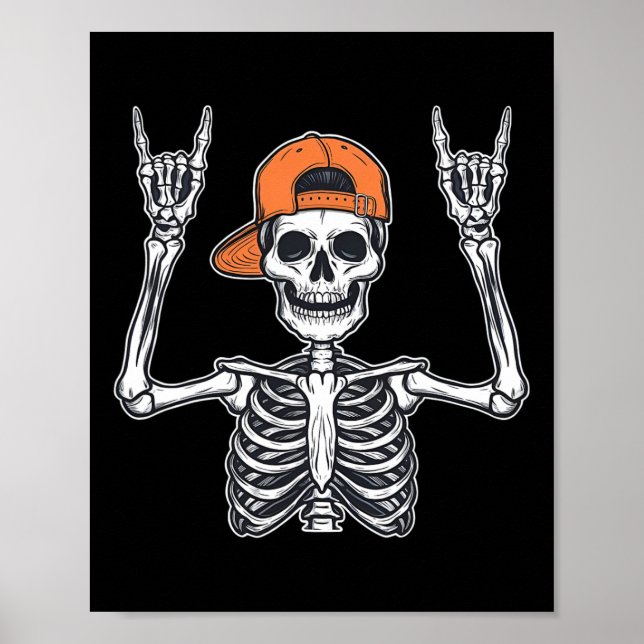 Rocker Skeleton Skater Cap Halloween Rock Men Boys Poster (Vorne)