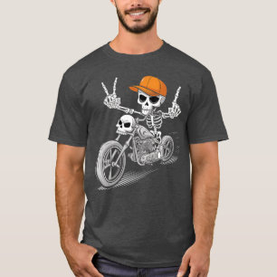 Rocker-Skelett auf Motorrad Cooles Halloween Punk  T-Shirt