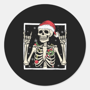Rocker Skelett Weihnachtsmann Hut Coole Weihnachte Runder Aufkleber