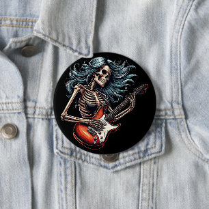 Rocker Skelettin spielt Gitarre Dark Art Button
