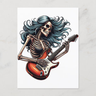 Rocker Skelettin spielt Gitarre Dark Art Postkarte