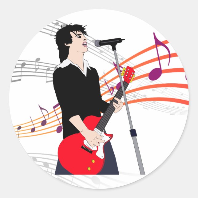 Rocker Typ Guitar Player Music Cartoon Art Runder Aufkleber (Vorderseite)