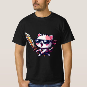 Rockerkatze mit schwarzer Brille und Schwert im St T-Shirt