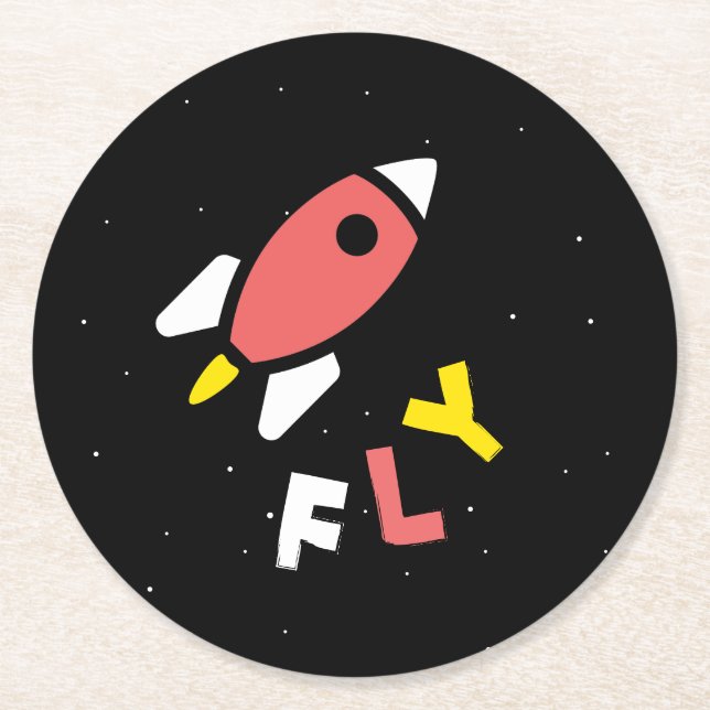 Rocket - Abstrakter Pop Rot & Gelb Art. FLY! Runder Pappuntersetzer (Vorderseite)