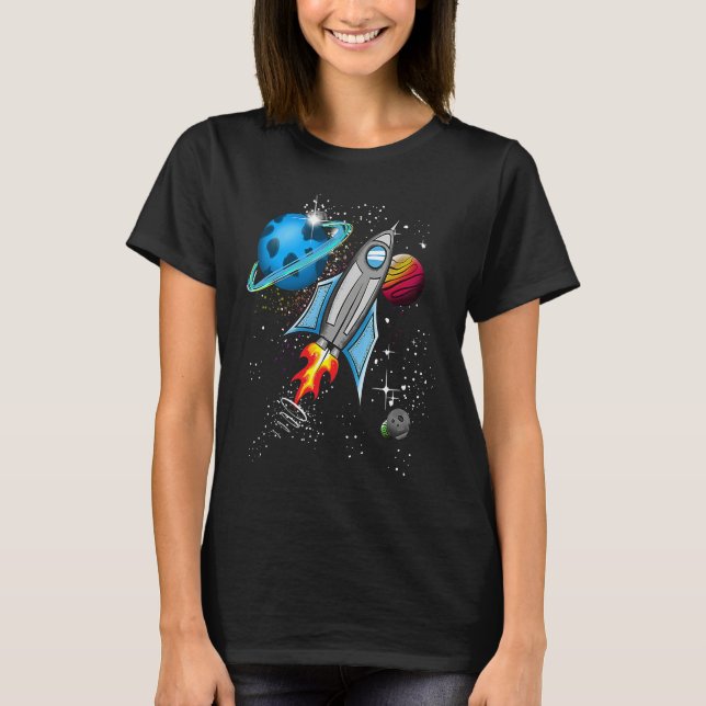 Rocket and planets in space T-Shirt (Vorderseite)