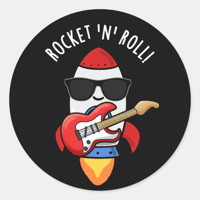 Rocket and Roll Funny Rocket Puff Dark BG Runder Aufkleber (Vorderseite)