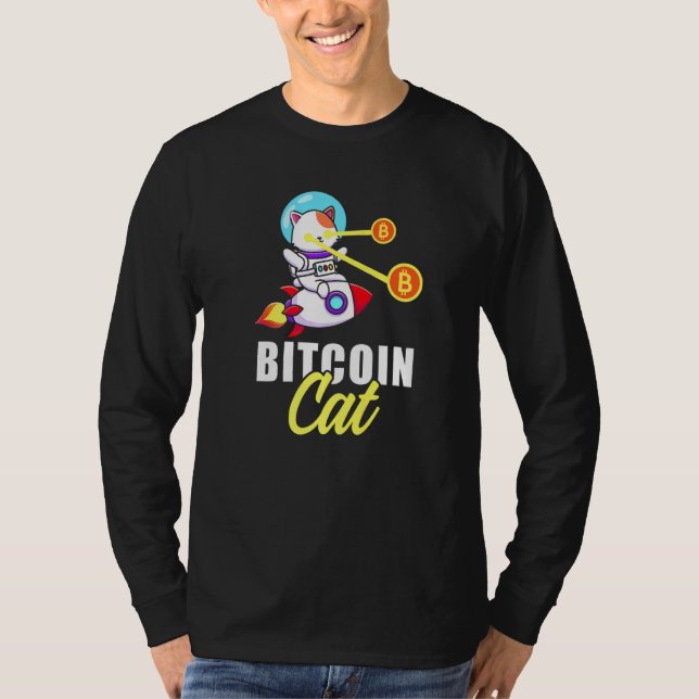 Rocket Bitcoin Cat Laser Eyes Coins Kryptowährung T-Shirt (Vorderseite)
