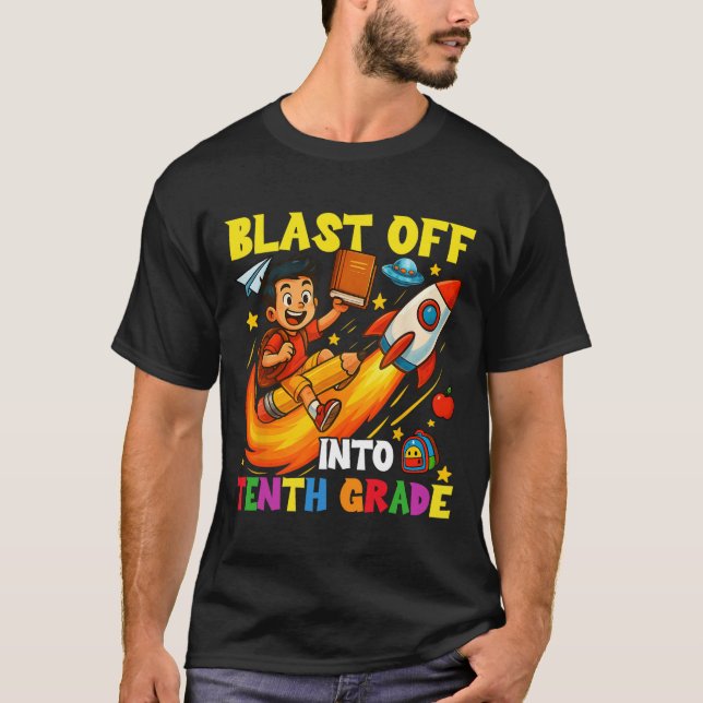 Rocket Blast Off Into Sophomore Funny Back To Scho T-Shirt (Vorderseite)