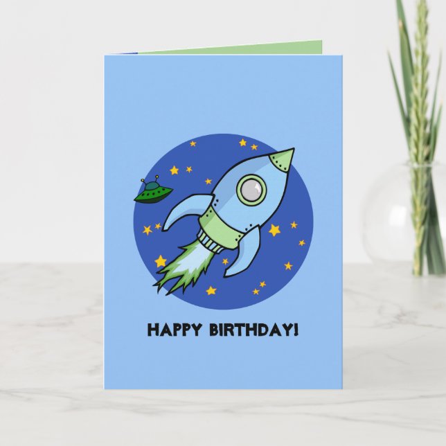 Rocket Blue Birthday Card Karte (Vorderseite)