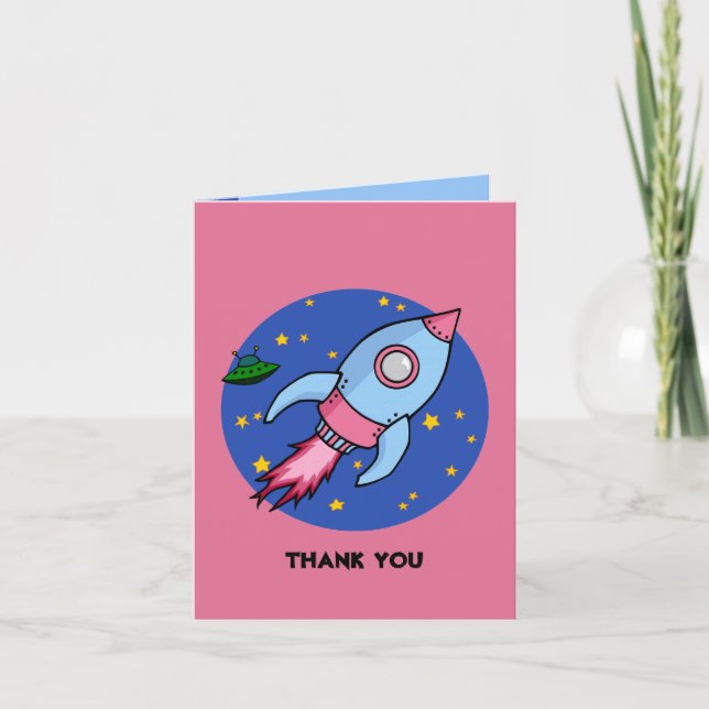 Rocket blue pink Danke Note Card (Vorderseite)