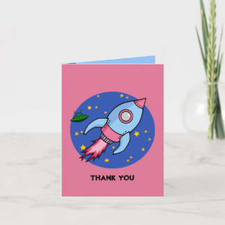 Rocket blue pink Danke Note Card