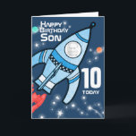 Rocket Foto Son 10. Geburtstagskarte Karte<br><div class="desc">10. Son Space Rakete Geburtstagskarte, passen Sie mit dem Foto Ihres Geburtstagsjungen, sodass er wirklich eine Explosion! Auf dieser Karte steht "Happy Birthday Son 10 heute" vorne und "Du bist aus dieser Welt, hast eine Explosion!" Innenseite. Oder passen Sie Ihre eigenen Worte und Ihr Alter an. Spielkarte, die ausschließlich von...</div>
