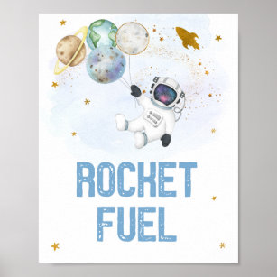 Rocket Fuel Astronaut Blue Gold Space Geburtstag Poster