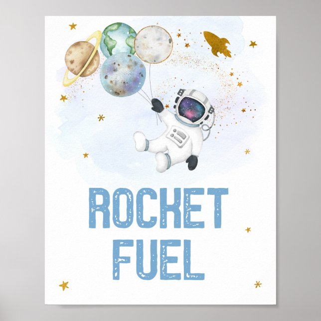 Rocket Fuel Astronaut Blue Gold Space Geburtstag Poster (Vorne)