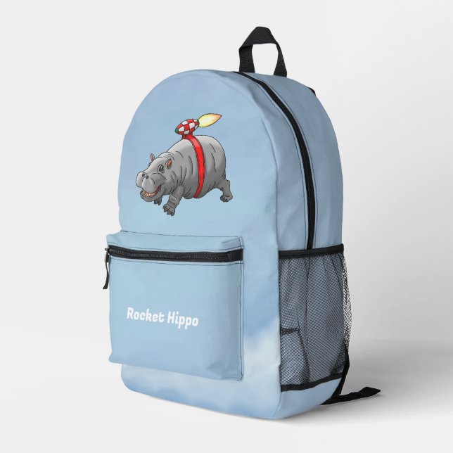Rocket Hippo Bedruckter Rucksack (Rückseitige Ecke Rechts)