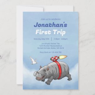Rocket Hippo Birthday Einladung