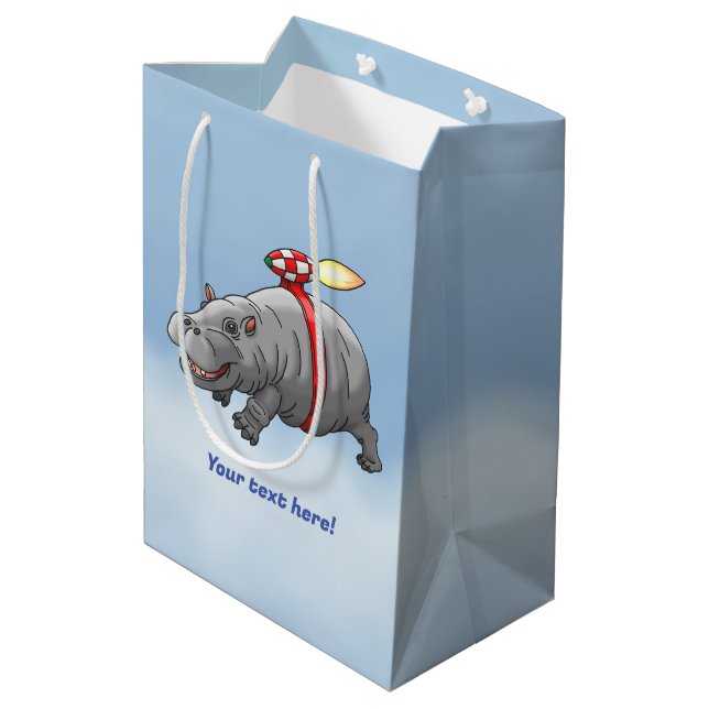 Rocket Hippo Birthday Mittlere Geschenktüte (Rückseite Schrägansicht)