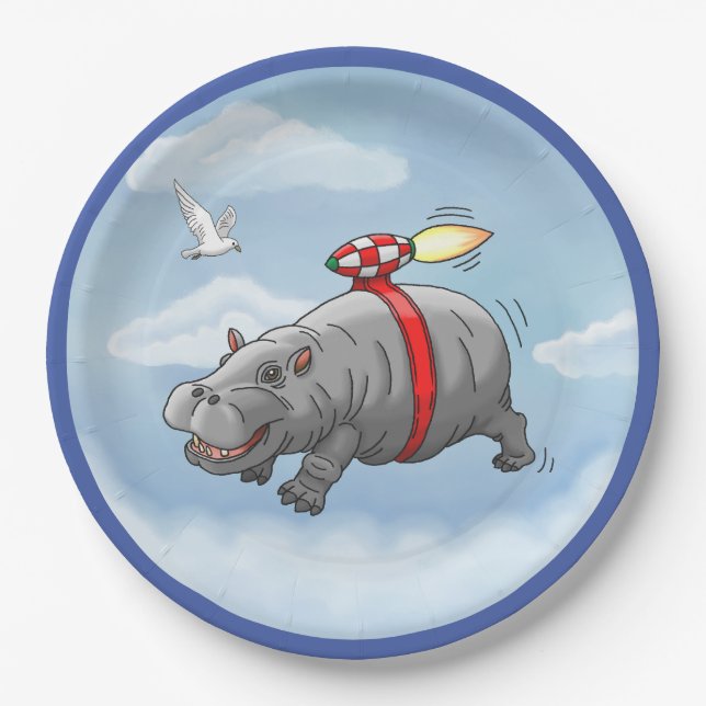Rocket Hippo Birthday Pappteller (Vorderseite)