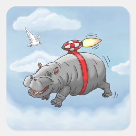Rocket Hippo Birthday Quadratischer Aufkleber