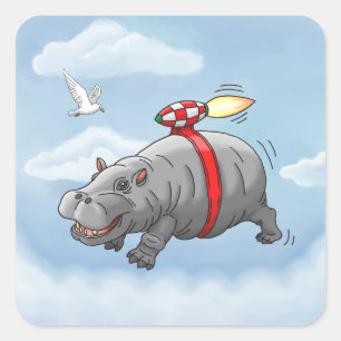 Rocket Hippo Birthday Quadratischer Aufkleber