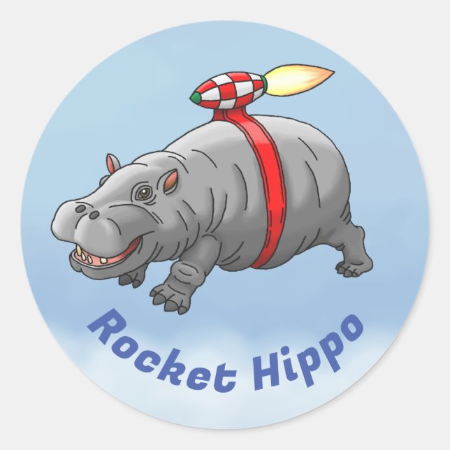 Rocket Hippo Birthday Runder Aufkleber (Vorderseite)