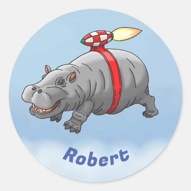 Rocket Hippo Birthday Runder Aufkleber (Vorderseite)