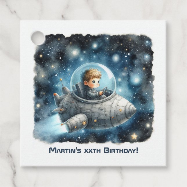 Rocket Kleinkind Space Thema Geburtstagsparty Geschenkanhänger (Vorderseite)