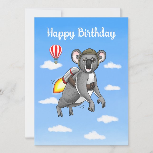 Rocket Koala Geburtstag Karte (Vorderseite)