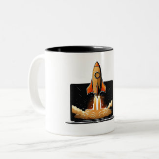 Rocket Launch Laptop Startup Entrepreneur Online B Zweifarbige Tasse