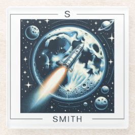 Rocket Moon Space Monogramm Glasuntersetzer