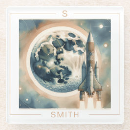 Rocket Moon Space Monogramm Glasuntersetzer
