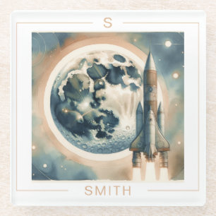Rocket Moon Space Monogramm Glasuntersetzer