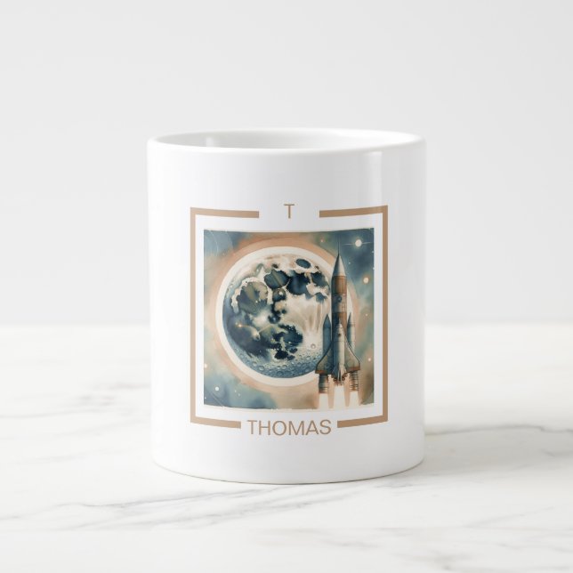 Rocket Moon Space Monogramm Jumbo-Tasse (Vorderseite)
