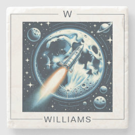Rocket Moon Space Monogramm Steinuntersetzer