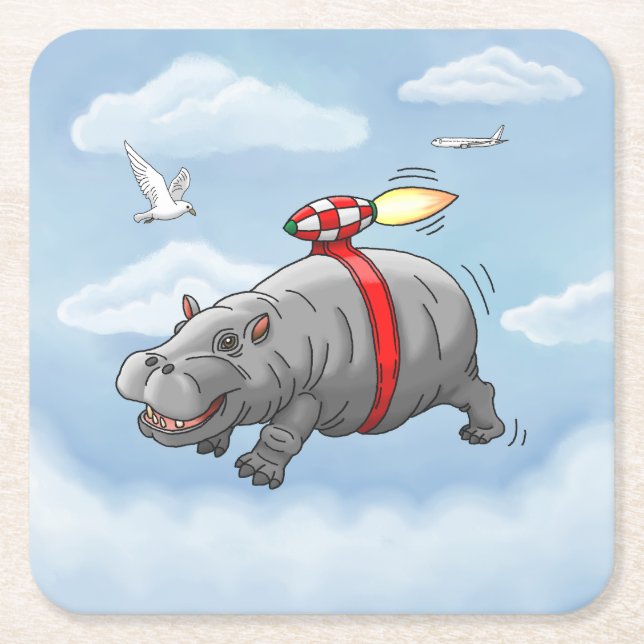 Rocket Nilpferd Geburtstag Rechteckiger Pappuntersetzer (Vorderseite)