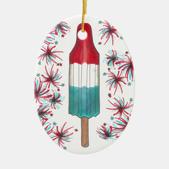 Rocket Pop Popsiwork Fireworks Patriotic 4. Juli Keramik Ornament (Vorne)