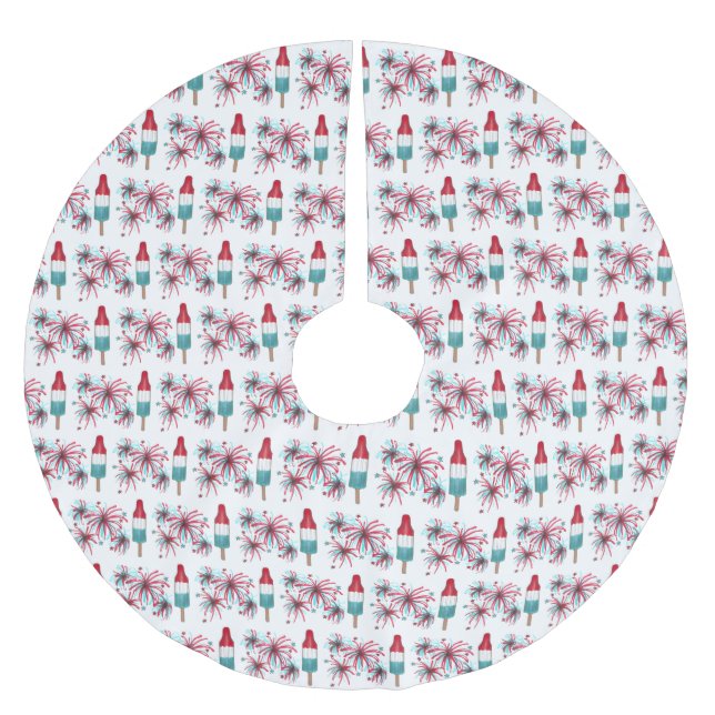 Rocket Pop Popsiwork Fireworks Patriotic 4. Juli Polyester Weihnachtsbaumdecke (Vorderseite)