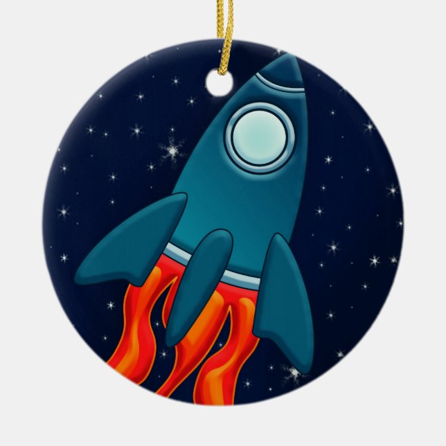 Rocket Postkarte Keramik Ornament (Vorne)