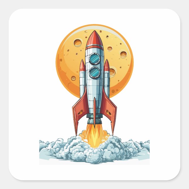 rocket quadratischer aufkleber (Vorderseite)