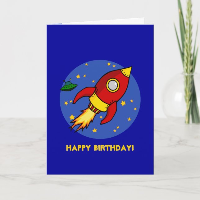 Rocket Red Gelb Blue Birthday Card Karte (Vorderseite)