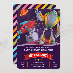 Rocket Robot Oututer Space Baby Shower Einladung