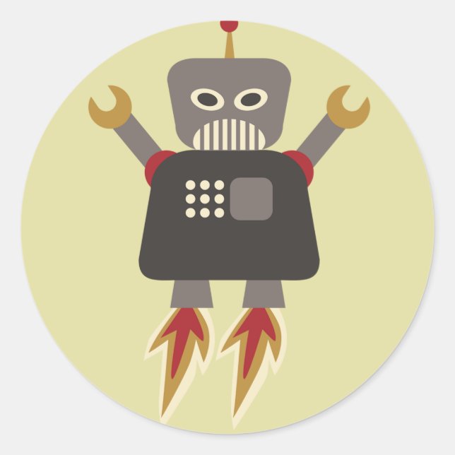 Rocket Robot Round Sticker (Vorderseite)